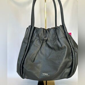 Huge Trina Turk Vegan Leather Black Tote w/ Crossbody strap! New! $148 MSRP!
